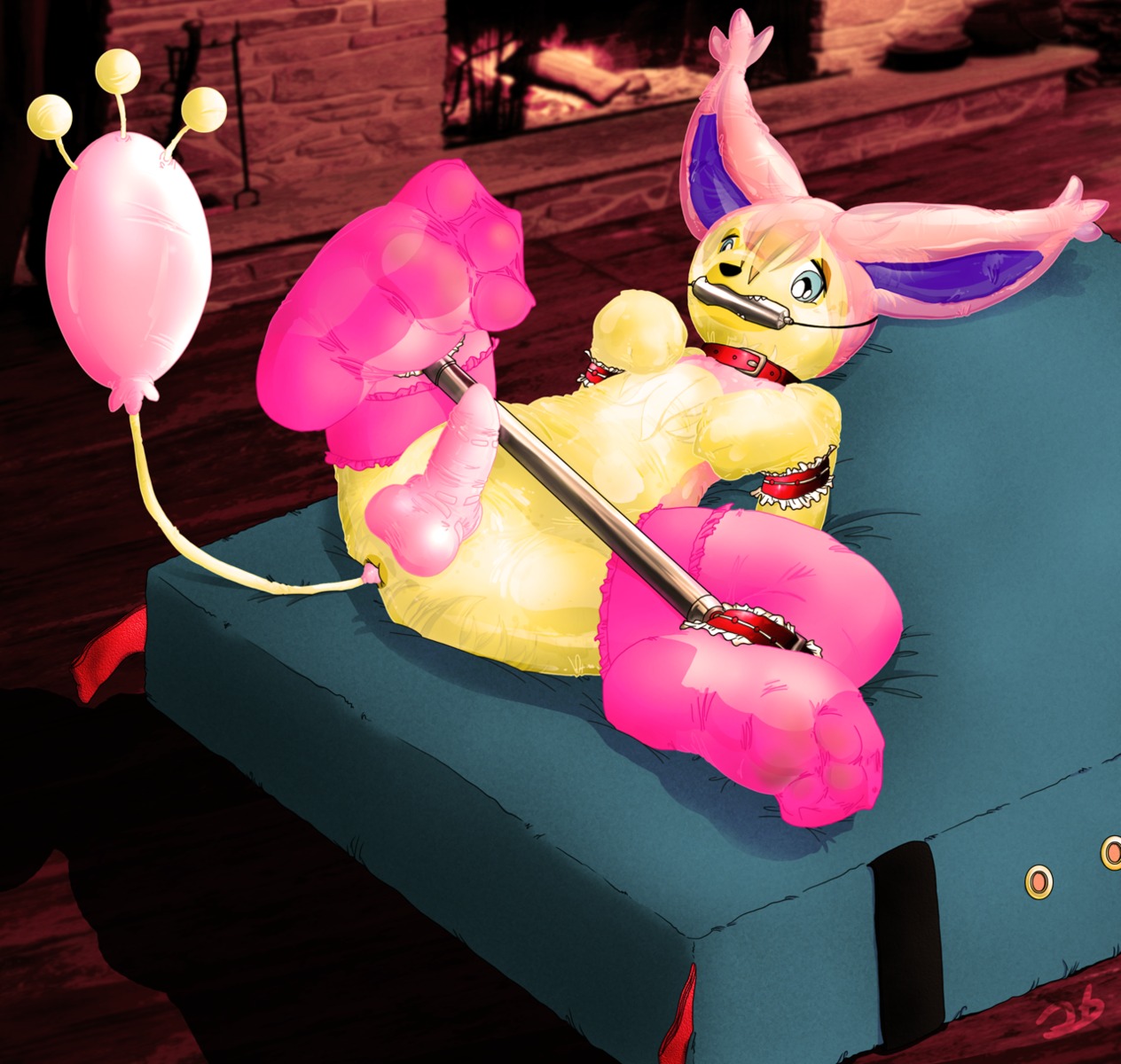 blue_eyes bondage color erection furry gag latex male male_only nintendo penis pokemon rule34 shiny skitty solo spreader_bar stormdragonblue