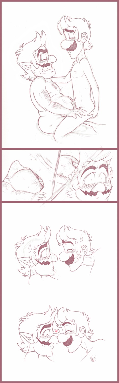 boner erection facial_hair hair human luigi male male_only mario_(series) monochrome moustache multiple_males nintendo nude penis rule34 side_view sitting straight_hair tagme twistedangel wario yaoi