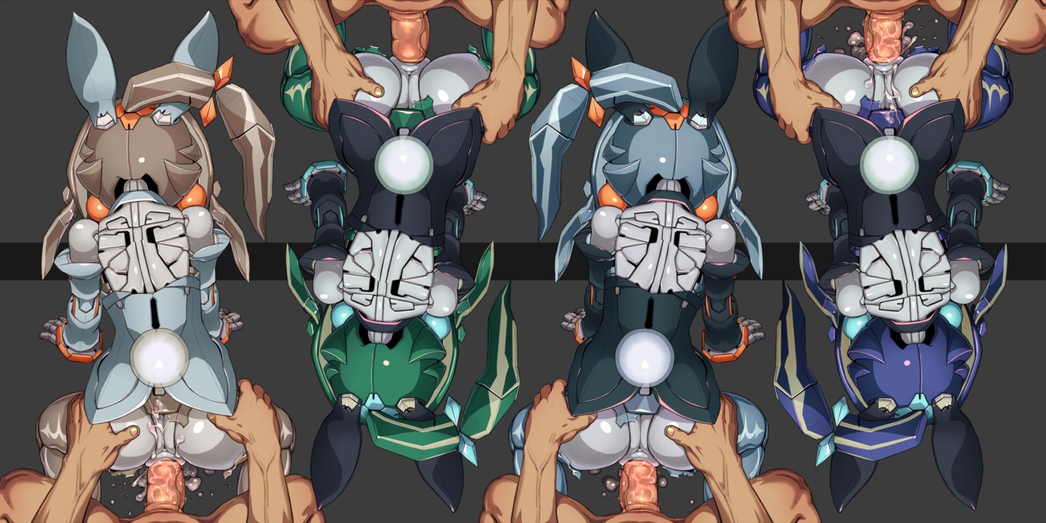 android animal_ears ass back bent_over bunny_ears bunny_tail clothes cum cum_inside cum_on_ass cum_on_body cum_on_lower_body cumdrip female from_behind group_sex highres machine musen-shiki_sanhankikan pantyhose pussy robot robot_girl rule34 sex torn_clothes torn_pantyhose uncensored vaginal_penetration virtual_on