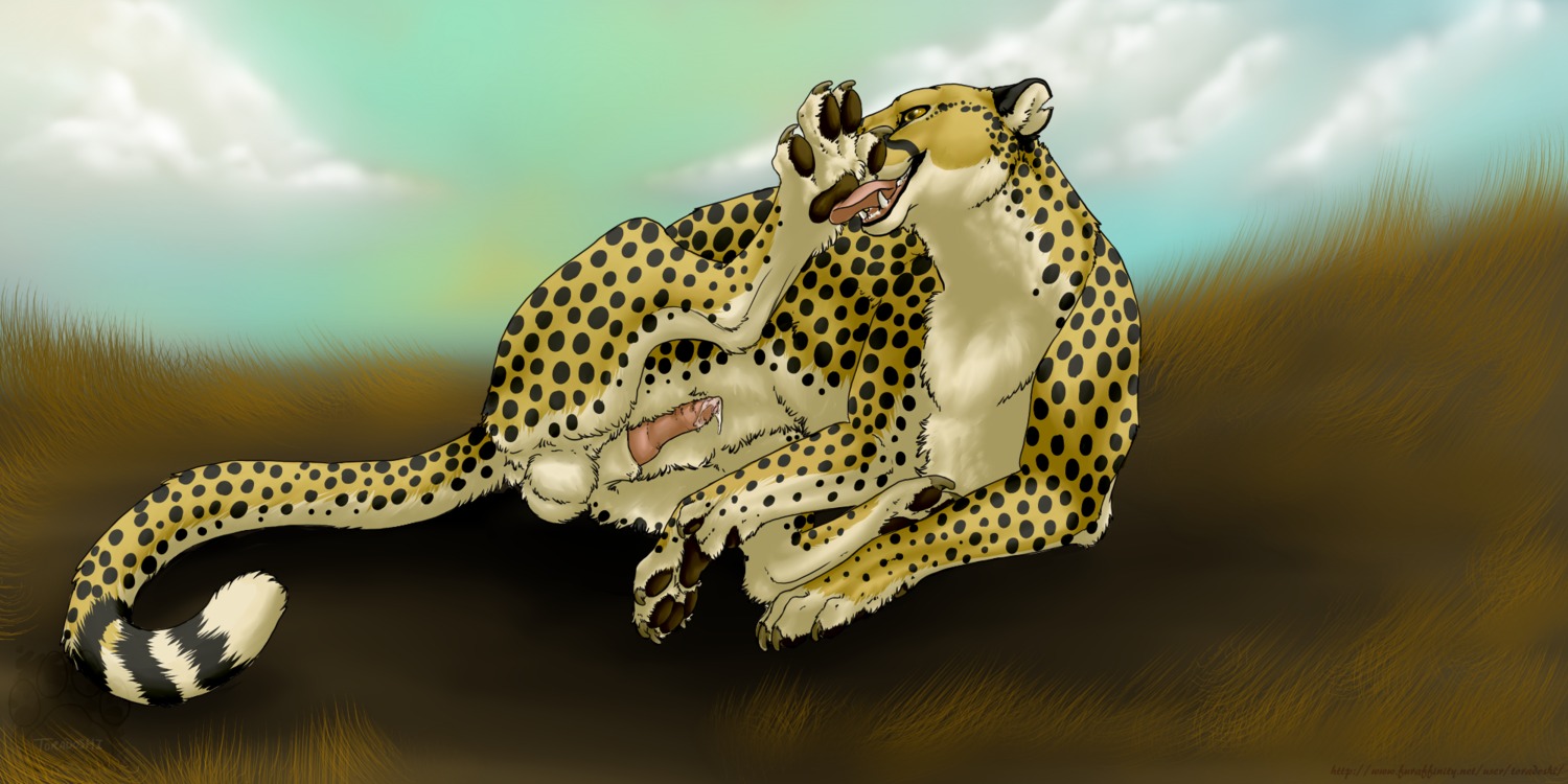 2:1 4_toes auto_foot_lick balls bodily_fluids cheetah claws cloud digital_media_(artwork) e621 erection feet felid feline feral foot_fetish foot_lick foot_play genital_fluids genitals hi_res hindpaw licking male mammal nude outside pawpads paws penis precum savanna self_lick sky solo spots tail toe_claws toes tongue tongue_out toradoshi