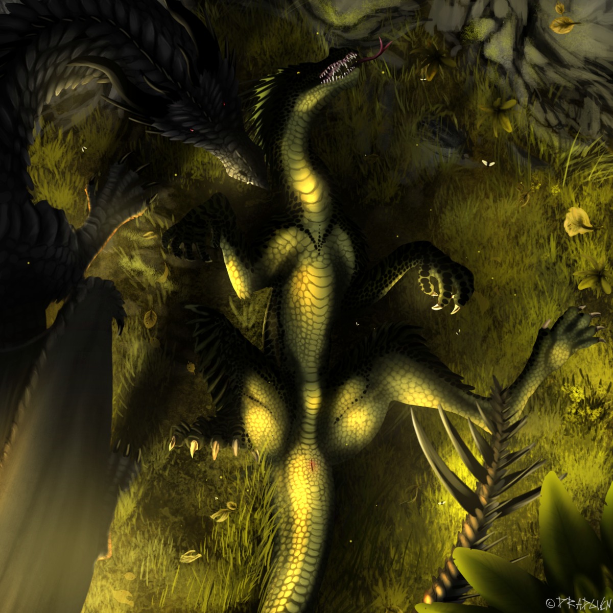 1:1 ambiguous_gender animal_genitalia anus butt claws cloaca conditional_dnp dradmon dragon duo e621 european_mythology feral forked_tongue genitals grass green_theme hi_res lying membrane_(anatomy) membranous_wings mythological_creature mythological_scalie mythology nature on_back open_mouth outside plant presenting presenting_cloaca presenting_hindquarters restricted_palette scalie spread_legs spreading tail teeth tongue tongue_out vertical_cloaca western_dragon wings