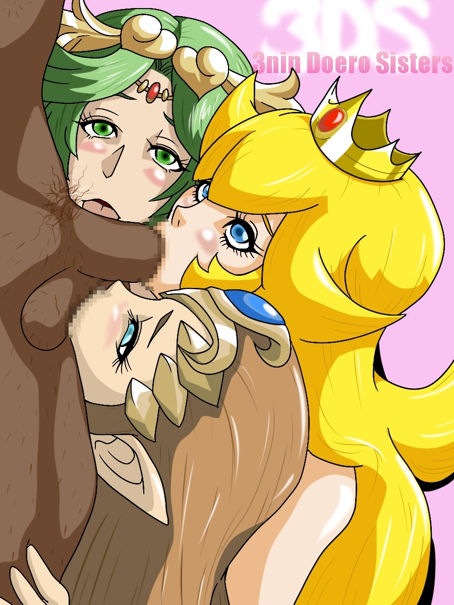 3ds 3girls balls balls_sucking black blonde_hair blue_eyes brown_hair censored collaborative_fellatio crossover crown dark-skinned_male dark_skin elf fellatio female green_eyes green_hair highres human interracial jewelry kid_icarus long_hair male mario_(series) mosaic_censoring nintendo nintendo_3ds oral palutena penis pointy_ears princess_peach princess_zelda rule34 straight sucking super_smash_bros. teamwork testicles the_legend_of_zelda tiara toyakun twilight_princess zelda_(twilight_princess)
