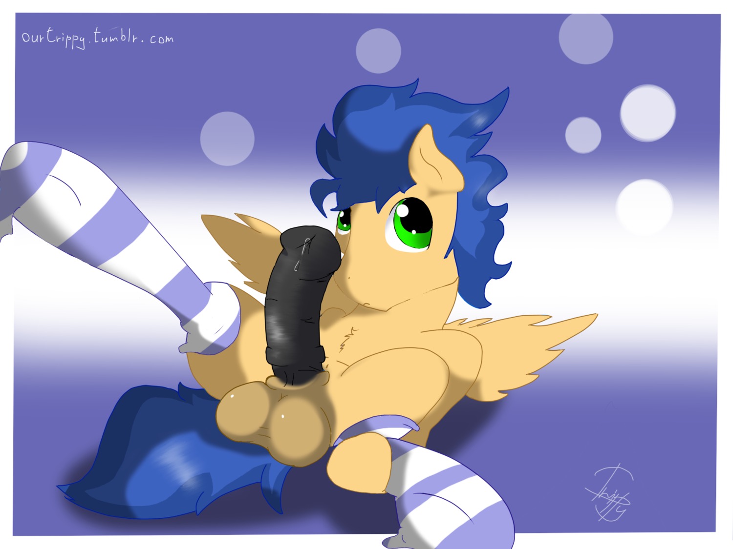 4:3 animal_genitalia animal_penis balls blue_background blue_hair bodily_fluids border brown_body brown_fur e621 equid equine equine_genitalia equine_penis erection fan_character feathered_wings feathers feral fur genital_fluids genitals green_eyes hair hasbro hi_res looking_at_viewer male mammal my_little_pony mythological_creature mythological_equine mythology pegasus penis precum simple_background solo tan_body tan_fur trippy_(artist) white_border wings