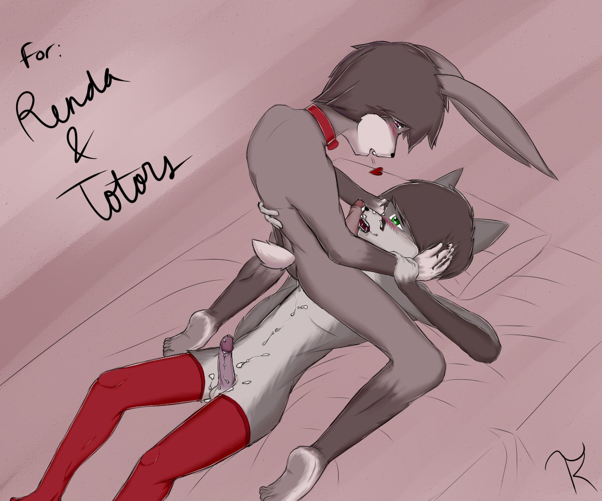 6:5 after_sex anthro anthro_on_anthro bed blush bodily_fluids bow_(feature) bow_tie canid canine clothing cum duo e621 erection eye_contact feet femboy fox furniture genital_fluids genitals heart_symbol hindpaw lagomorph legwear leporid licking looking_at_another male male/male mammal nude paws penis rabbit sex stockings straddling tongue tongue_out trs