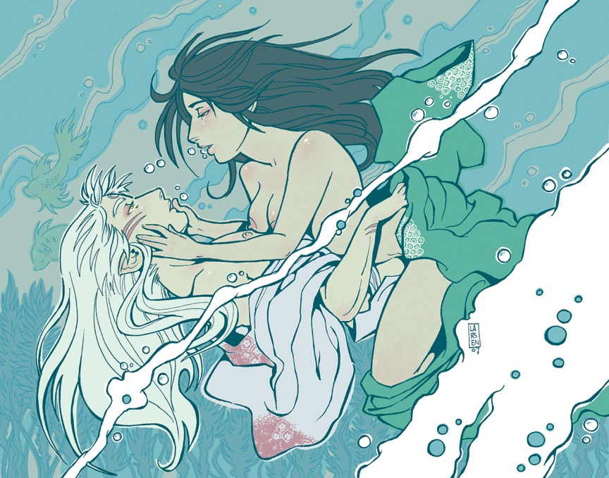 blue_theme demon duo e621 fantasy female helena_markos humanoid humanoid_pointy_ears inuyasha male male/female not_furry nude pointy_ears rin_(inuyasha) sesshomaru underwater water