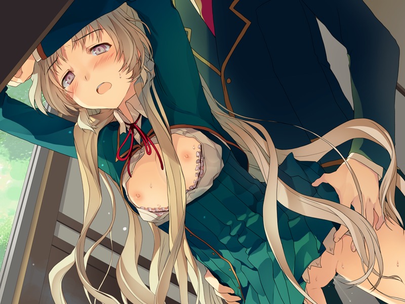 akinashi_yuu blonde_hair bra clothed_sex clothing female frills from_behind kiba_mifuyu koi_to_senkyo_to_chocolate long_hair purple_eyes rule34 sex