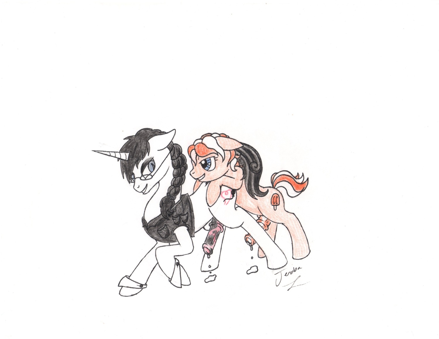 absurd_res animal_genitalia animal_penis black_hair blue_eyes bodily_fluids braided_hair clothing creamsicle cutie_mark dreamsicle_swirl duo e621 equid equine equine_genitalia equine_penis erection eyewear femboy genital_fluids genitals glasses grin hair hasbro hi_res horse jeroba_(artist) male male/male mammal multicolored_hair my_little_pony penis pony precum signature simple_background smile two_tone_hair white_background
