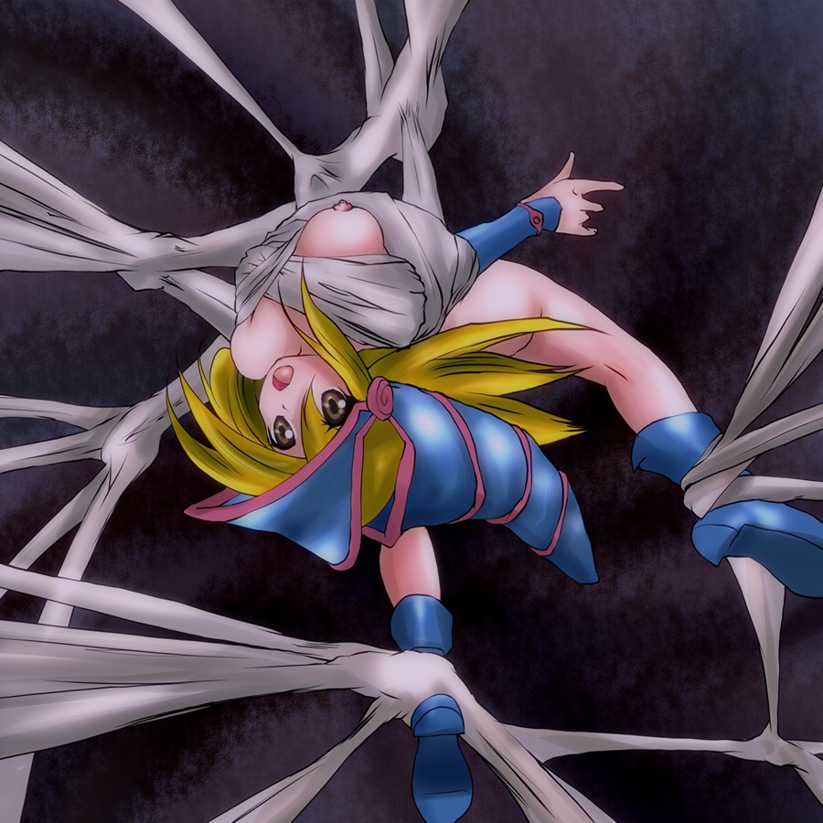 bondage breasts dark_magician_girl duel_monster female large_breasts nipples rule34 spider_web suspension web yu-gi-oh! yuu-gi-ou yuu-gi-ou_duel_monsters