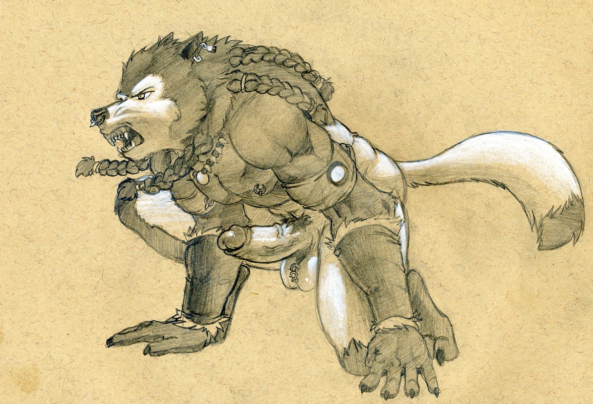 2012 anthro armband balls biped braided_hair canid canine canis crouching e621 ear_piercing erection facial_piercing fangs foreskin genital_piercing genitals hair humanoid_genitalia humanoid_penis jewelry male mammal marrok_(hurst) muscular muscular_anthro muscular_male mythological_canine mythological_creature mythology necklace nipple_piercing nipples nose_piercing nose_ring nude open_mouth penis piercing retracted_foreskin ring_piercing scrotum_piercing septum_piercing solo tail teeth tush_(artist) vein werecanid werecanine werecreature werewolf wolf