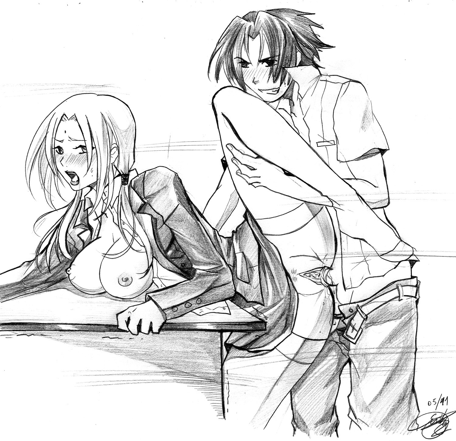eridaiho female highres human male monochrome naruto naruto_(series) pussy rule34 sasuke_uchiha sex sketch straight tsunade vaginal_penetration