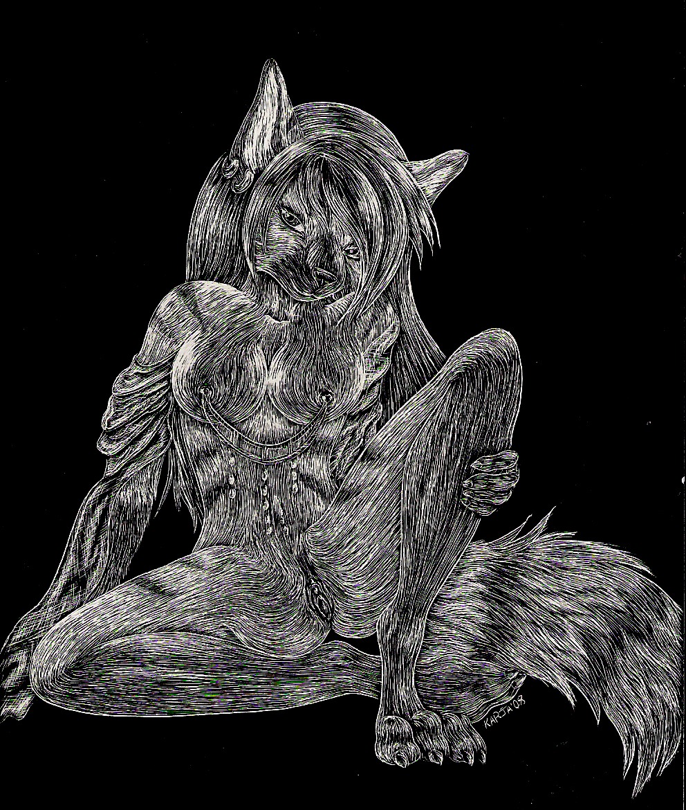 anthro biped black_background breasts clitoris digital_drawing_(artwork) digital_media_(artwork) e621 ear_piercing female genitals greyscale hyena karja mammal monochrome nipple_piercing nipples nude piercing simple_background sitting sketch solo spread_legs spreading striped_hyena tail vulva