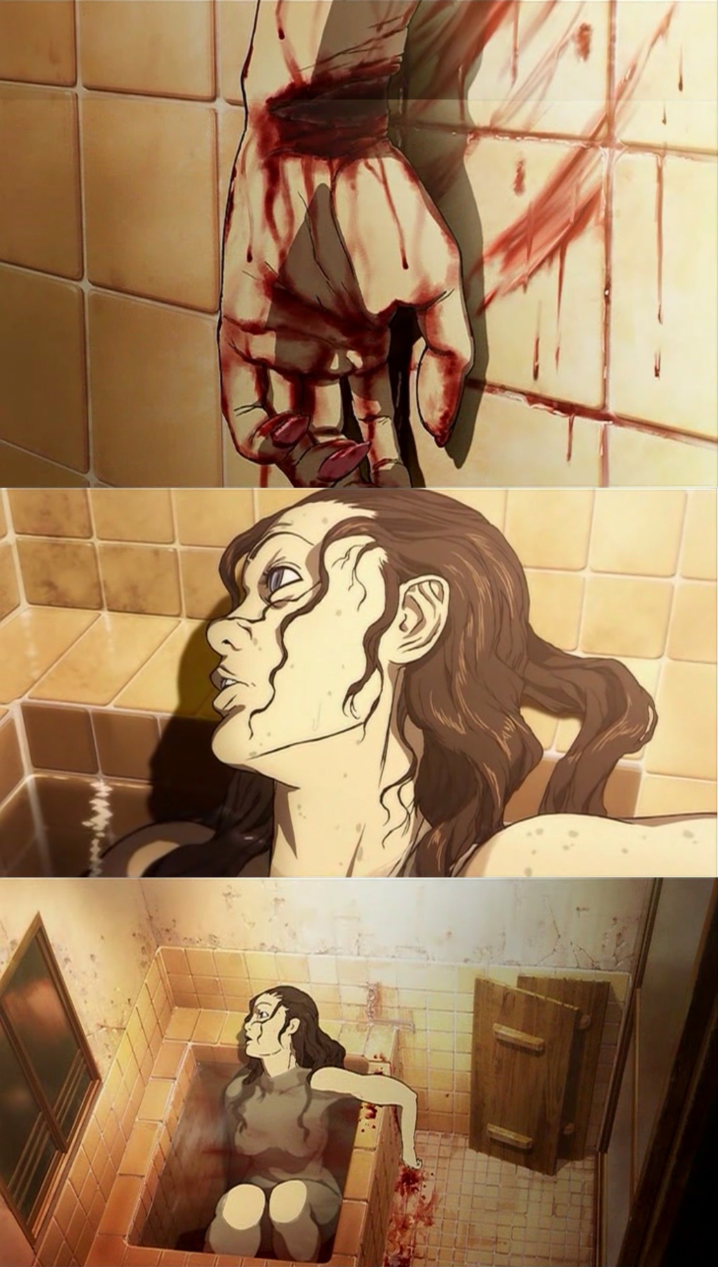 1girls artist_request bath bathroom beige_skin bleeding blood blood+ blood_stain blood_the_last_vampire blue_eyes breasts brown_hair color corpse death exposed_breasts eyes female female_death female_only gore guro hair highres human incision indoors injury medium_breasts nail_polish nipples nude open_eyes red_blood rule34 self_harm skin solo source_request suicide tile water what window wound