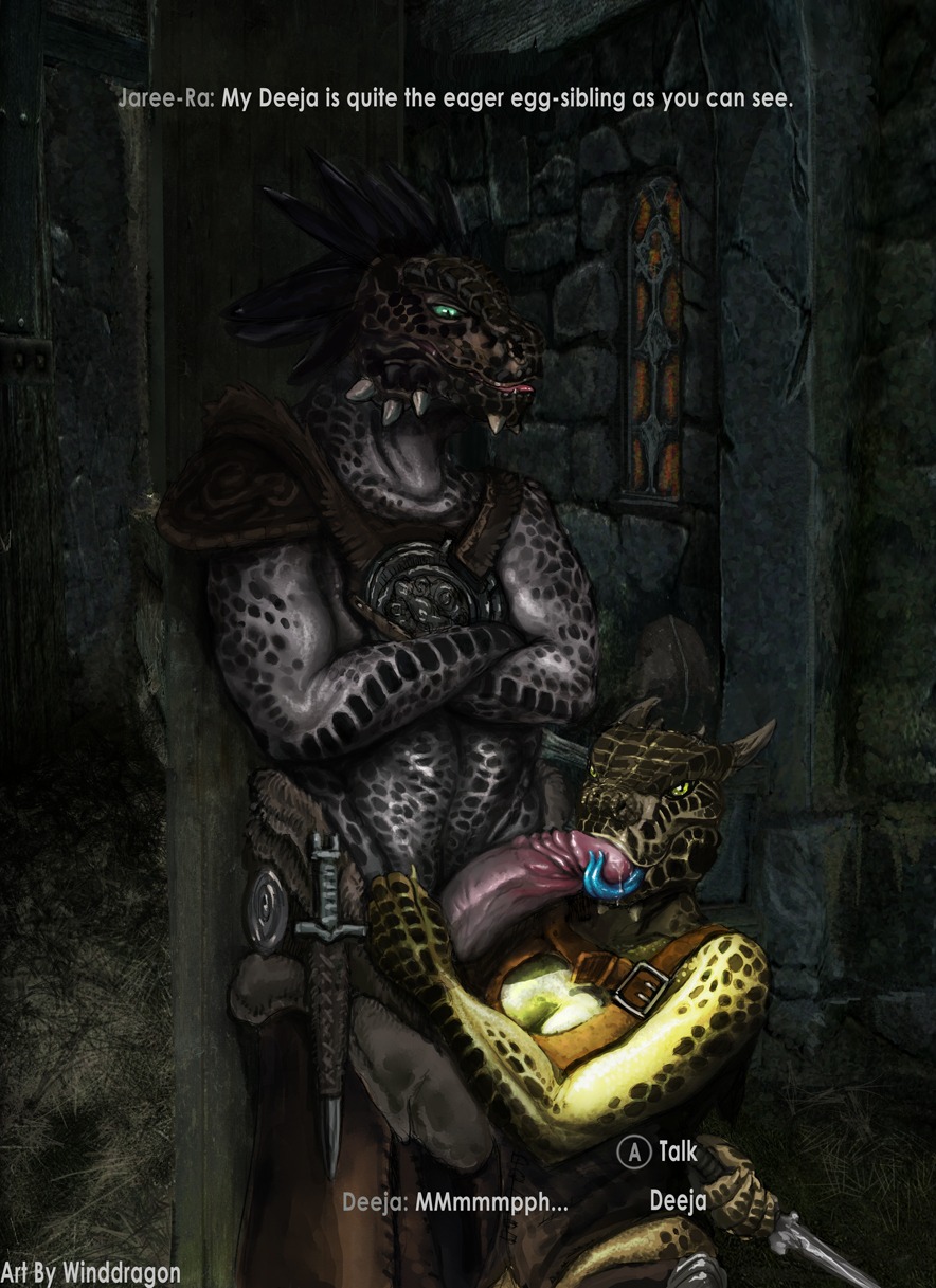 2012 anthro argonian artist_name bethesda_game_studios blue_tongue bodily_fluids breasts brother_(lore) brother_and_sister_(lore) brother_penetrating_sister cleavage clothed clothing crossed_arms deeja dialogue digital_media_(artwork) duo e621 english_text erection exhibitionism feathers fellatio female genital_fluids genitals hi_res horn humanoid_genitalia humanoid_penis incest_(lore) jaree-ra leather licking long_tongue male male/female microsoft non-mammal_breasts oral oral_penetration penetration penile penile_penetration penis penis_lick precum public public_exposure public_sex saliva scales scalie sex sibling_(lore) sister_(lore) skyrim talking_to_viewer text the_elder_scrolls tongue tongue_out tonguejob winddragon