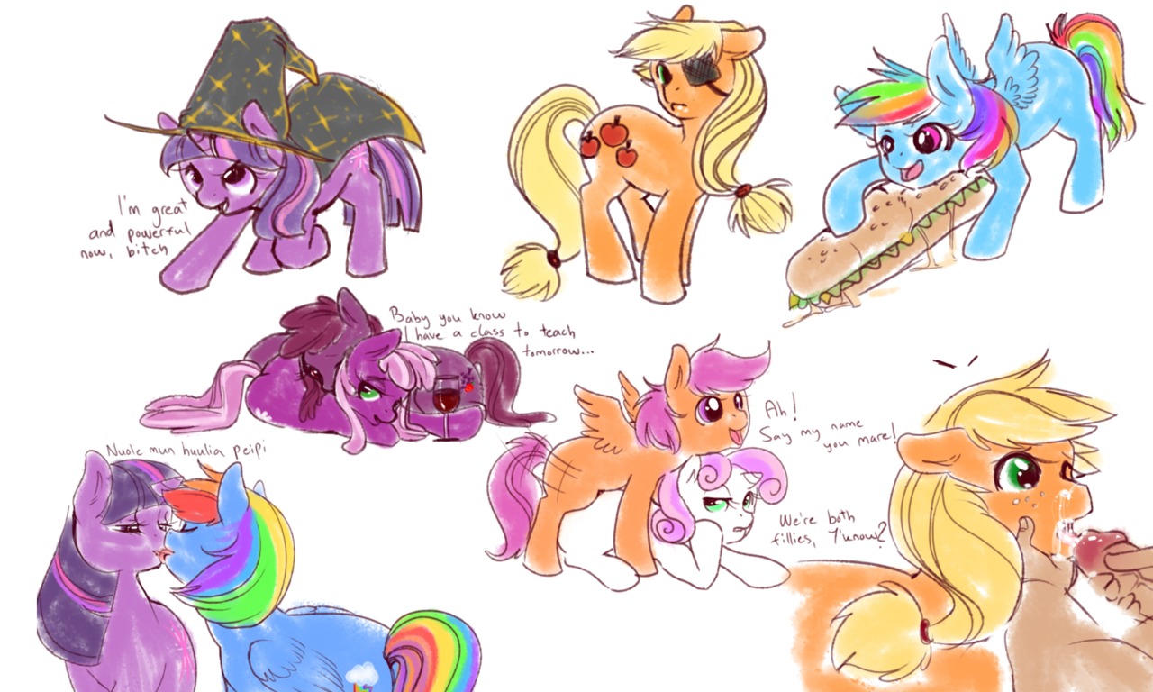 5:3 alcohol applejack_(mlp) berry_punch_(mlp) bestiality beverage blonde_hair blue_body blue_feathers blue_fur bodily_fluids cape cheerilee_(mlp) clothed clothing cum cum_in_mouth cum_inside cutie_mark dialogue drunk dry_humping e621 earth_pony english_text equid equine erection eye_patch eyes_closed eyewear feathered_wings feathers female female/female feral feral_on_feral finnish_text food friendship_is_magic fur genital_fluids genitals green_eyes group hair half-closed_eyes hasbro hat headgear headwear horn horse human human_on_feral humanoid_genitalia humanoid_penis interspecies kissing loli looking_back male male/female male_on_feral mammal multicolored_hair my_little_pony mythological_creature mythological_equine mythology narrowed_eyes nude orange_body orange_fur pegasus penis pink_hair pony purple_body purple_eyes purple_fur purple_hair rainbow_dash_(mlp) rainbow_hair sandwich_(food) scootaloo_(mlp) simple_background substance_intoxication sweetie_belle_(mlp) tail text translated twilight_sparkle_(mlp) two_tone_hair unicorn white_background white_body white_fur wine wings yellow_body yellow_fur young young_female young_feral zanthu