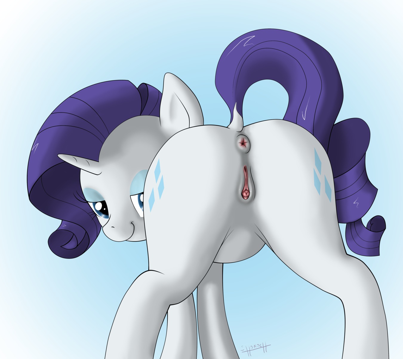 absurd_res anus e621 equid equine female feral friendship_is_magic genitals hasbro hi_res horn mammal my_little_pony mythological_creature mythological_equine mythology pose rarity_(mlp) shoroch solo unicorn vulva