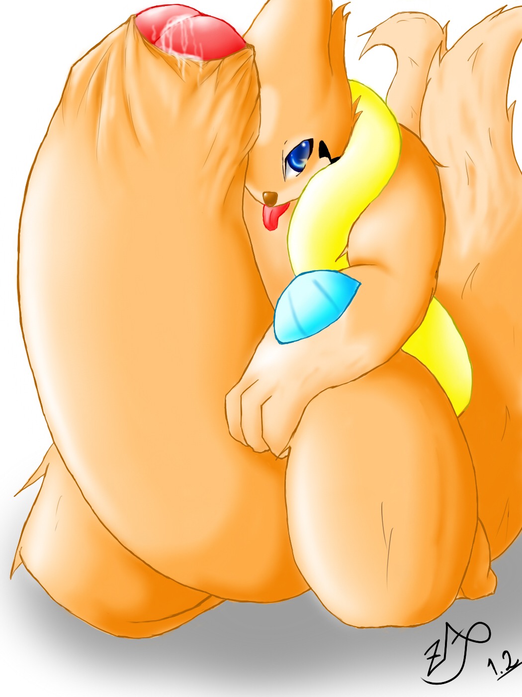 anthro color floatzel front_view fur furry kneeling male male_only nude penis pokemon pokemon_dppt precum rule34 solo tagme tail zax_(artist)