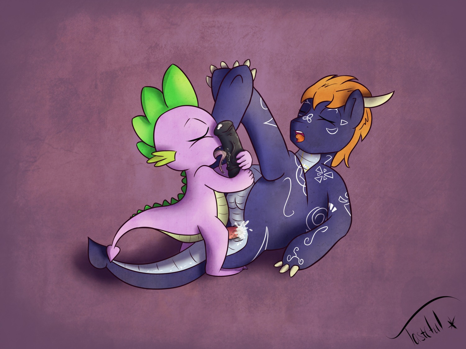 2013 4:3 absurd_res anal anal_penetration anus balls blue_body bodily_fluids butt cum cum_in_ass cum_inside dragon duo e621 equid equine erection eyes_closed fan_character fellatio friendship_is_magic genital_fluids genitals green_eyes hair hasbro hi_res horn horse hybrid licking lying male male/male male_penetrated male_penetrating male_penetrating_male mammal my_little_pony mythological_creature mythological_scalie mythology on_back oral orange_hair penetration penile penis penis_lick pony purple_body scalie sex spike_(mlp) tail tasteful-clopper tongue tongue_out vein veiny_penis
