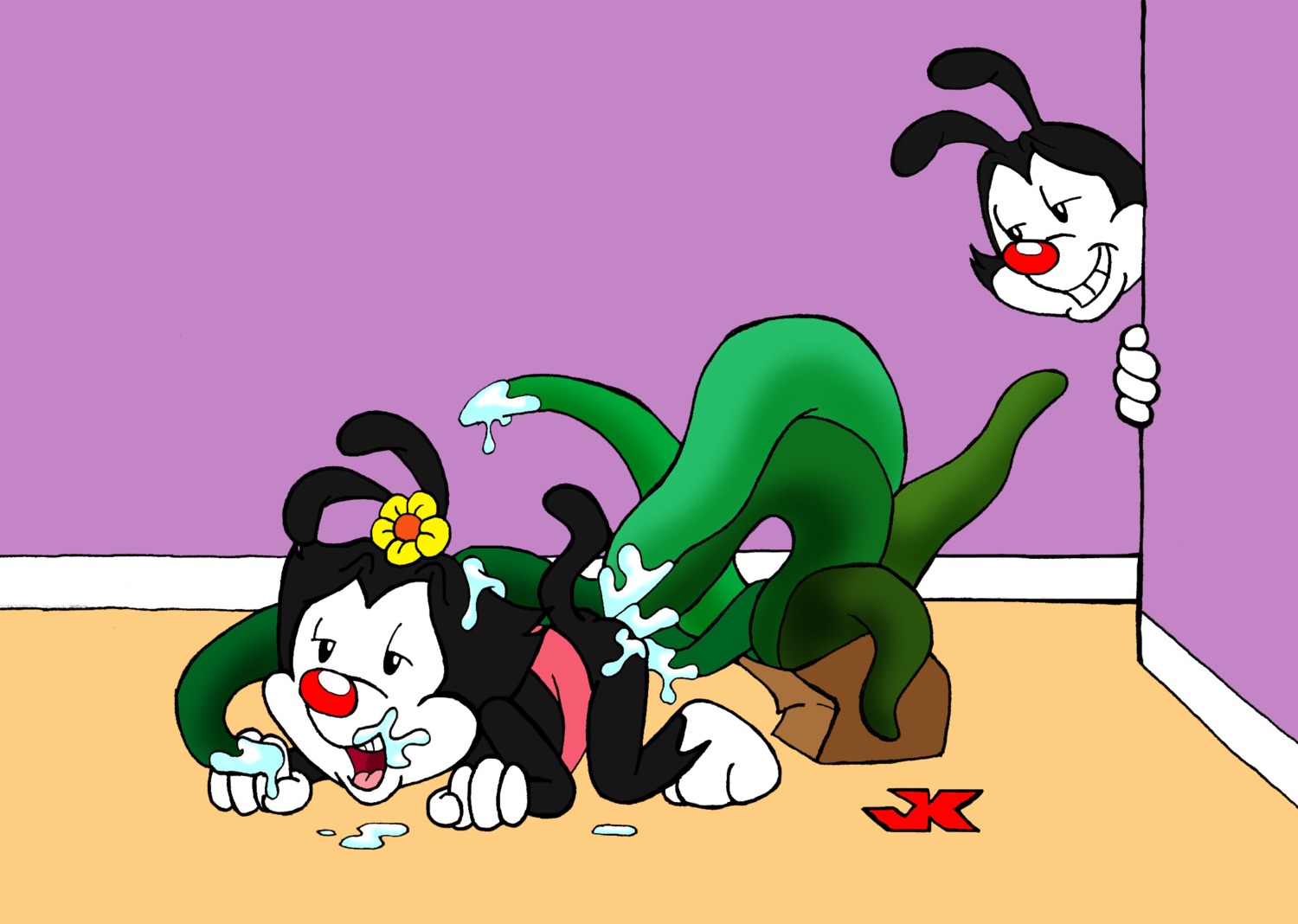 animaniacs black_fur clothes clothing color covered_in_cum cum dot_warner female feral flower fur insertion jk male red_nose rule34 skirt tagme tentacle white_fur yakko_warner