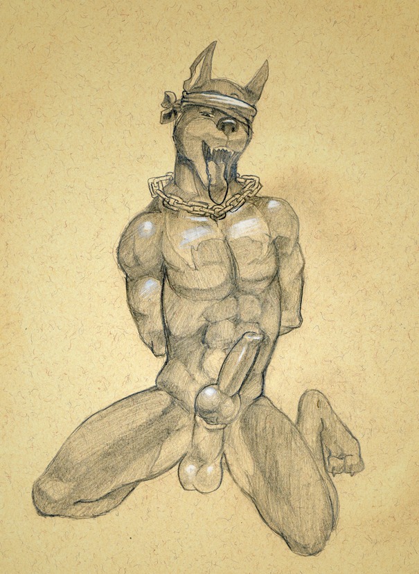 2012 abs animal_genitalia animal_penis anthro balls bdsm biceps biped blindfold bondage bound canid canine canine_genitalia canine_penis canis chain claws clothing collar domestic_dog e621 erection fangs fur genitals kerchief kneeling knot linkin male mammal muscular muscular_anthro muscular_male nude open_mouth pecs penis pose presenting sheath sketch solo spread_legs spreading submissive submissive_male teeth toe_claws tongue tongue_out tush_(artist) vein