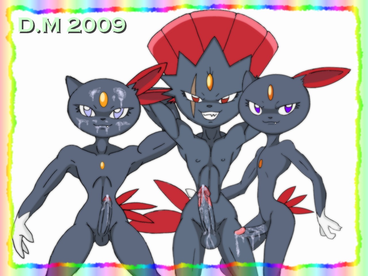 anthro color cum dark-moltres fur furry male male_only multiple_males nude penis pokemon pokemon_(species) pose rule34 scar sneasel tagme weavile yaoi