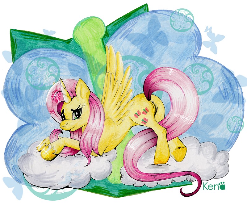 2014 anus cloud e621 equid equine feathered_wings feathers female fluttershy_(mlp) friendship_is_magic genitals hasbro horn kena mammal my_little_pony mythological_creature mythological_equine mythology pose solo vulva winged_unicorn wings