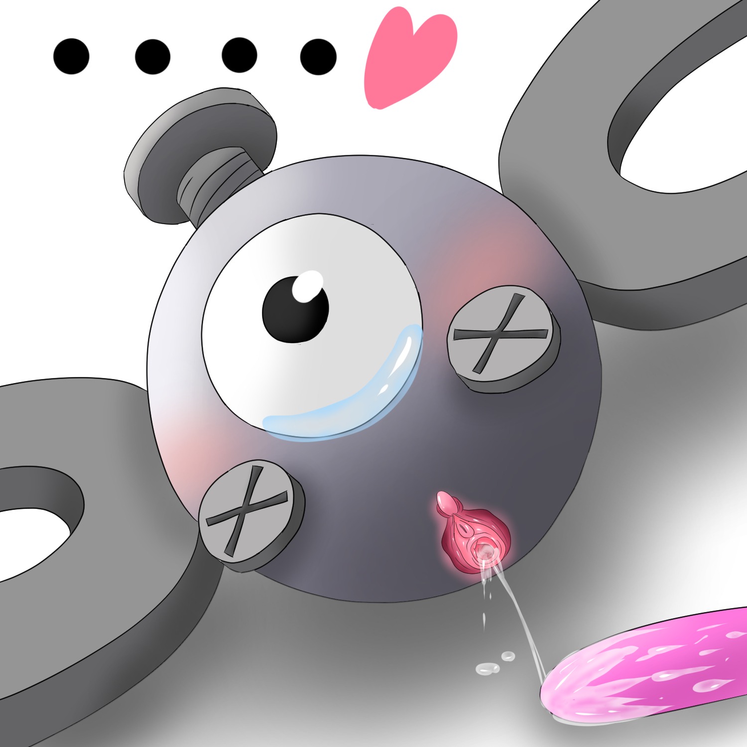 1:1 after_sex black_eyes blush bodily_fluids close-up crying dildo e621 ellipsis eye_creature female generation_1_pokemon genitals glistening heart_symbol hi_res looking_up lying macrocarpa magnemite magnet nintendo not_furry on_back on_ground orgasm pink_body pink_skin pokemon pokemon_(species) presenting presenting_vulva screw sex_toy shadow simple_background solo tears vulva white_background young
