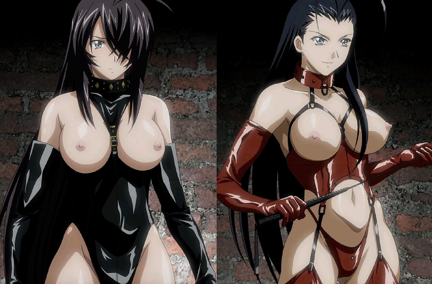 black_hair bondage breasts cap collar dominatrix elbow_gloves female gloves harness huge_breasts ikkitousen kakouen_myousai kanu_unchou latex red_leather rule34 screencap thighhighs whip