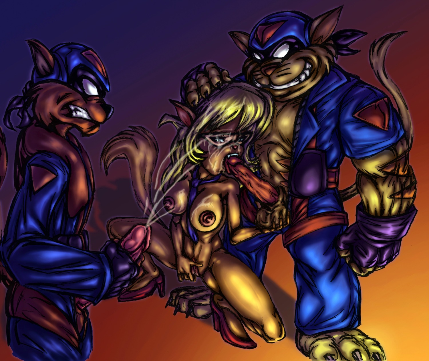 anthro breasts callie_briggs cum cumming domestic_cat feline female furry heels male nipples penis razor rule34 shoes swat_kats t-bone tagme