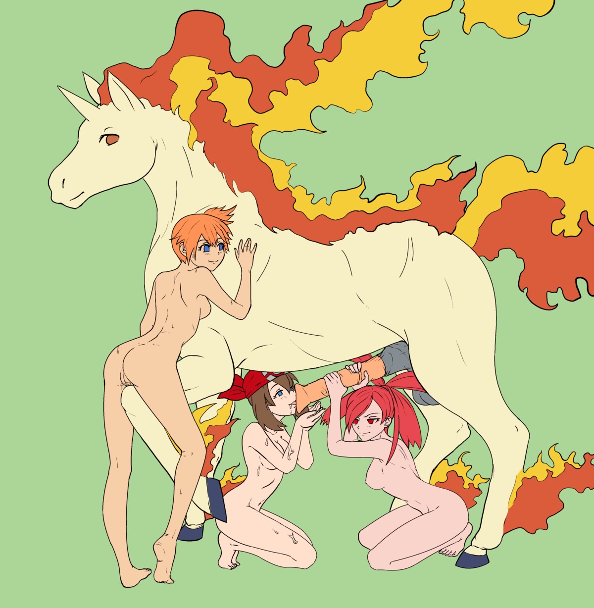 absurd_res animal_genitalia animal_penis balls bestiality blue_eyes bodily_fluids breasts brown_hair e621 equid equine_genitalia equine_penis erection female feral fire flaming_tail flannery_(pokemon) generation_1_pokemon genital_fluids genitals group gym_leader hair handjob hi_res horn human human_on_feral interspecies kneeling licking male male/female mammal may_(pokemon) misty_(pokemon) nintendo nipples nude oral penile penis penis_lick pokemon pokemon_(species) pokemon_trainer pokephilia precum rapidash red_eyes red_hair sex simple_background standing tail tongue tongue_out unknown_artist vaginal_fluids vulva