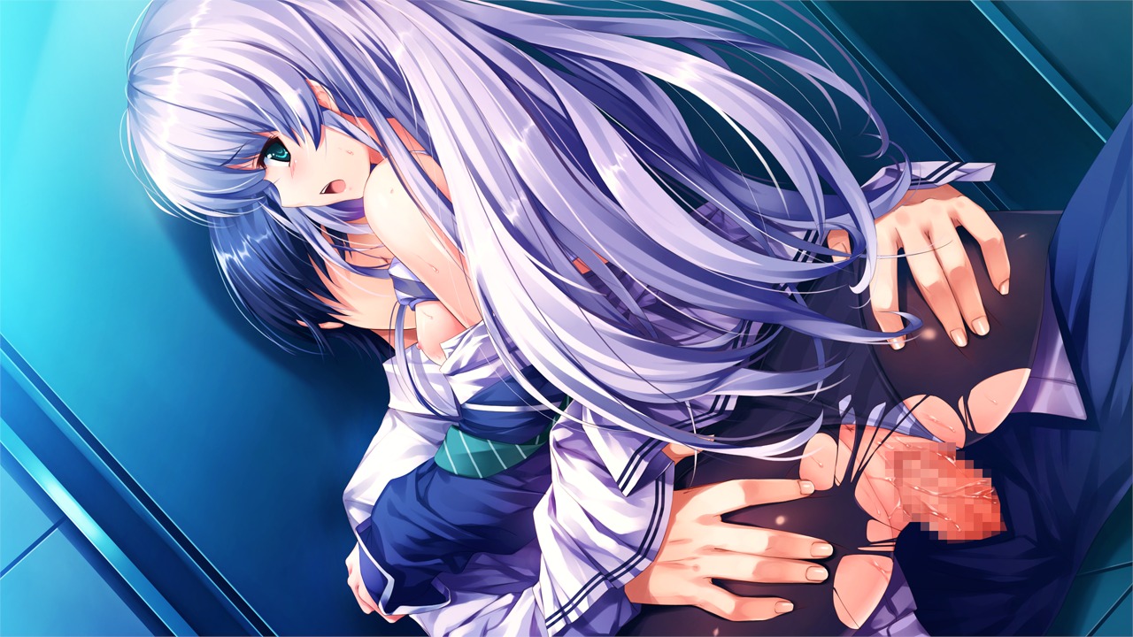 blue_eyes blue_hair blush censored female furukawa_yui game_cg male misaki_kurehito nipples penis pussy rule34 sex torn_clothes ushinawareta_mirai_wo_motomete wet