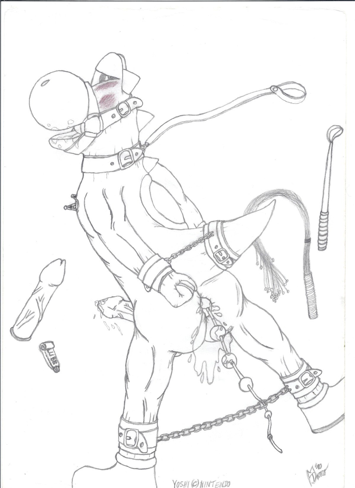 2010 anthro dinosaur male male_only mario_(series) master_draco monochrome nintendo reptile rule34 scalie smooth_skin solo yoshi