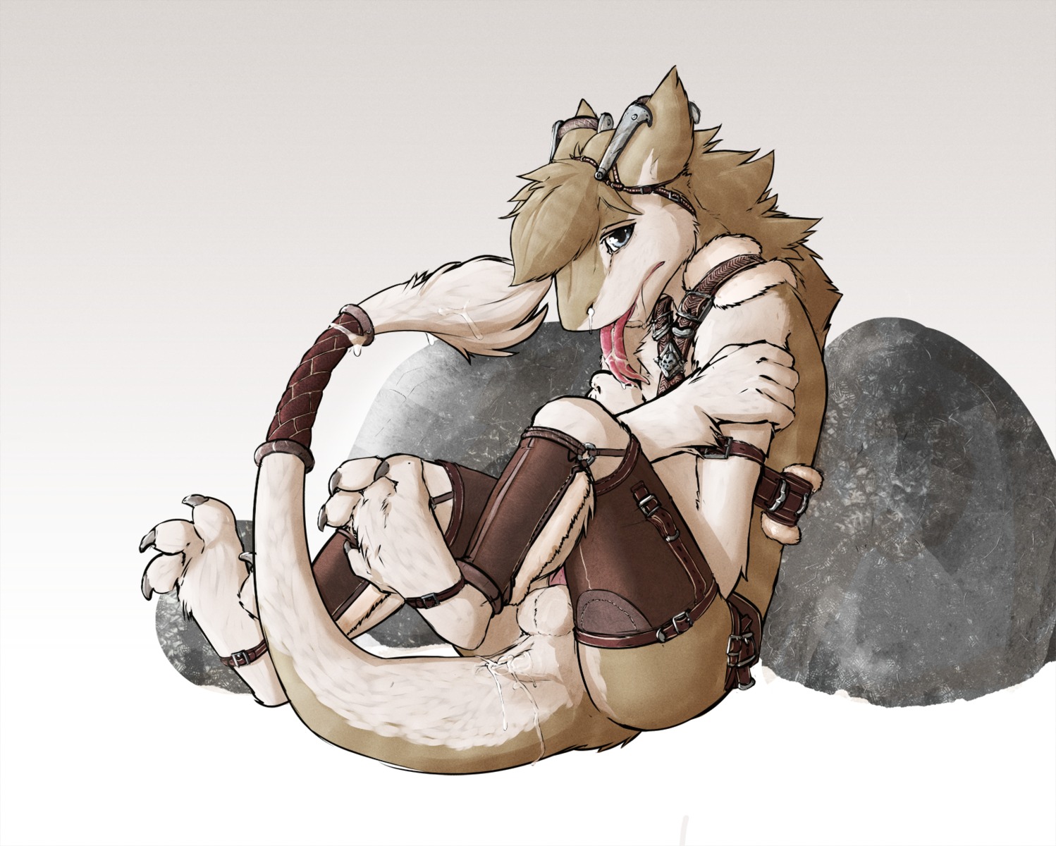 2011 4_toes after_sex anthro anus armor balls bodily_fluids claws cum cum_in_ass cum_inside cumshot digital_media_(artwork) digitigrade e621 ejaculation erection feet genital_fluids genitals hi_res leather male mammal nude orgasm paws penis sergal seth-iova simple_background soles solo tail toes white_background