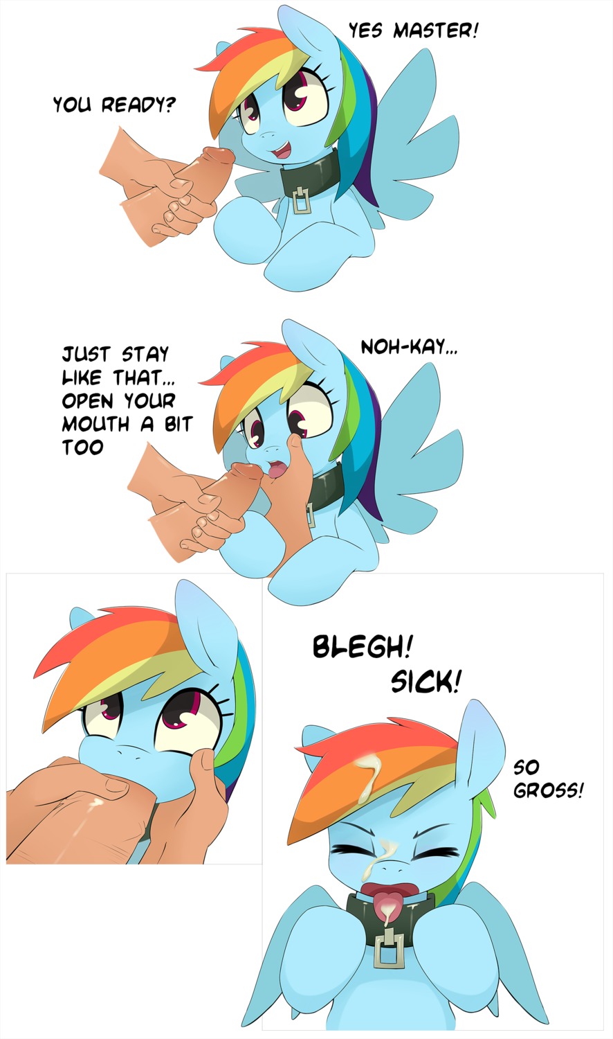 2012 absurd_res bdsm bestiality blue_body blue_feathers blue_fur bodily_fluids collar comic cum cum_in_hair cum_in_mouth cum_inside cum_on_face cumshot dialogue duo e621 ejaculation english_text equid equine erection feathered_wings feathers fellatio female female_focus female_penetrated feral friendship_is_magic fur genital_fluids genitals grumblepluck hair hasbro hi_res human human_on_feral interspecies male male/female male_human male_on_feral male_penetrating male_penetrating_female mammal multicolored_hair my_little_pony mythological_creature mythological_equine mythology open_mouth oral oral_penetration orgasm pegasus penetration penile penis petplay purple_eyes rainbow_dash_(mlp) rainbow_hair roleplay sex solo_focus text thick_penis tongue tongue_out wings