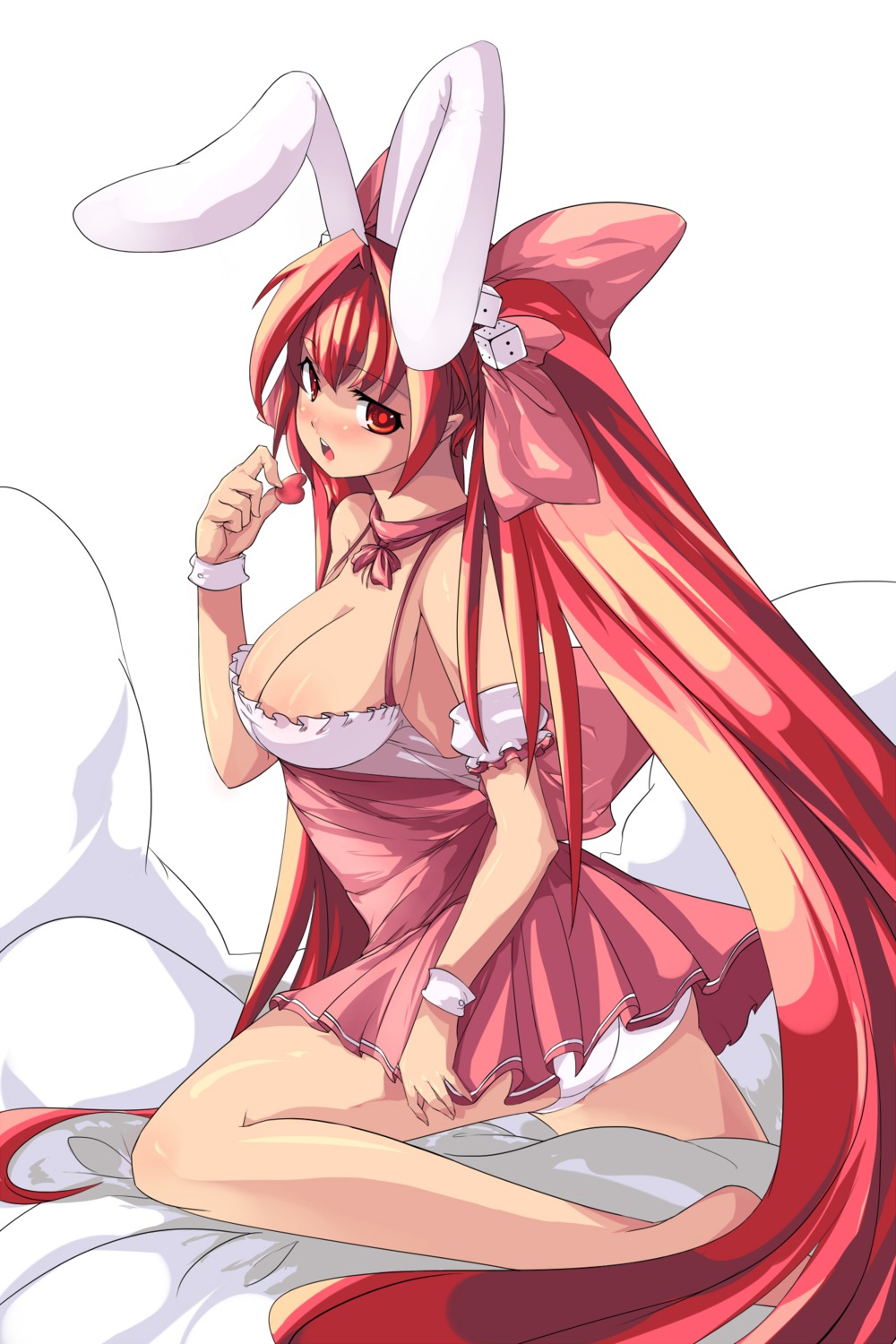 1girls animal_ears ass breasts bunny_ear bunny_ears bust cleavage cute di_gi_charat dice female highres human large_breasts light-skinned_female light_skin long_hair panties pantyshot pink_hair red_eyes rule34 saiste twintails underwear usada_hikaru white_panties