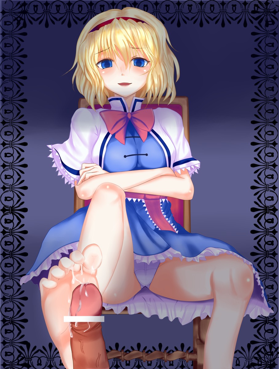 alice_margatroid barefoot blonde_hair blue_eyes cum feet female footjob highres male penis rule34 short_hair touhou