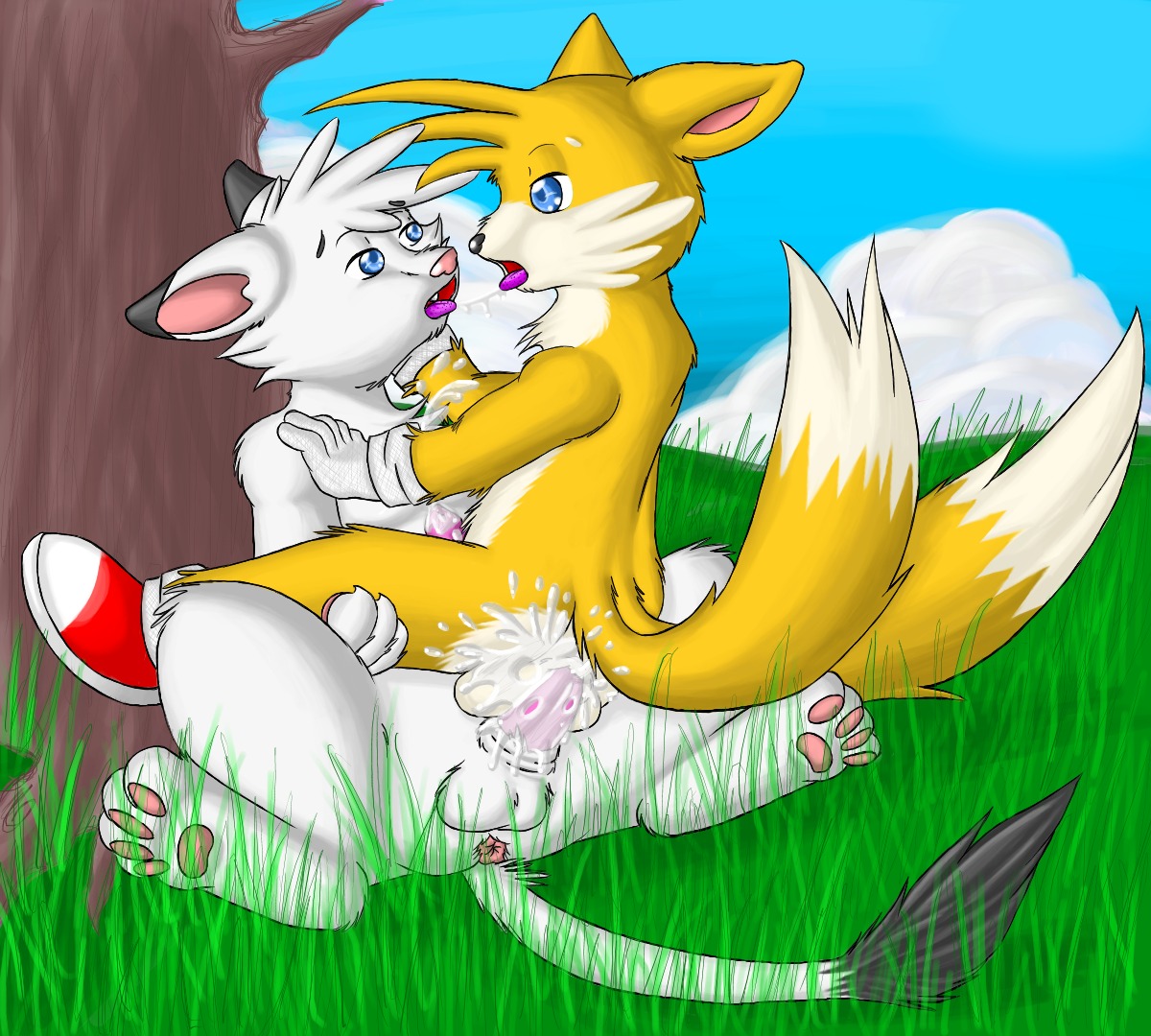 anthro canine crossover cub day fox fur furry furry_only grass interspecies kimba kimba_the_white_lion lion male male_cub male_only mammal multiple_males no_humans nude osamu_tezuka outdoors rule34 sex sitting sky sonic_(series) sonic_the_hedgehog_(series) tail tails tails_the_fox tree xranzem yaoi