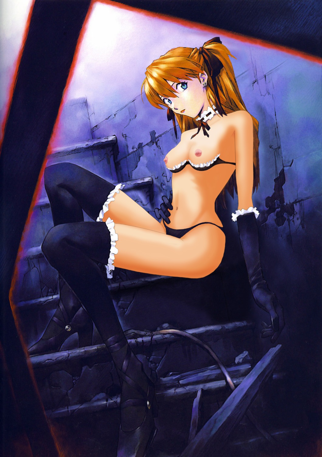 accurate_art_style asuka_langley_sohryu bra breasts cupless_bra female gothic high_resolution lingerie neon_genesis_evangelion open_cup_bra orange_hair panties photoshop rule34 sadamoto_yoshiyuki small_breasts stockings straight_hair underwear
