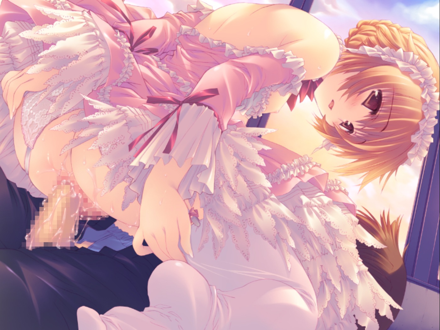 1boy 1girls ass bare_shoulders brown_eyes brown_hair censored cg cowgirl_position cum cum_in_pussy cum_on_ass dress eroge female female_on_top frilled_dress frills game_cg hair_ornament male mitsumi_misato mosaic_censoring nipples penis pussy rule34 sex solo_focus straddling straight to_heart_(series) to_heart_2 to_heart_2_another_days vaginal white_legwear yamada_michiru