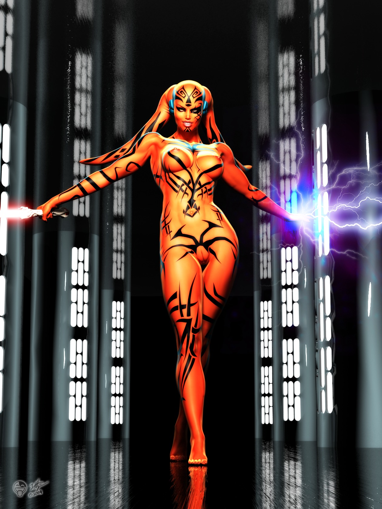 3d alien darth_hell darth_talon female female_only force_lightning lightsaber red_lightsaber red_skin rule34 sith solo standing star_wars star_wars:_legacy tattoo the_force twi'lek