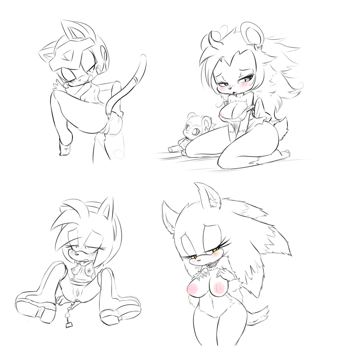 absurd_res amy_rose animal_crossing anthro anthrofied anus big_breasts blush breasts cleavage clothed clothing crossgender crossover digital_drawing_(artwork) digital_media_(artwork) domestic_cat e621 eulipotyphlan felid feline felis female freckles genitals group hedgehog hi_res mammal monochrome nintendo nipples pink_nipples polly_esther sable_able samurai_pizza_cats sega sonic_the_hedgehog sonic_the_hedgehog_(series) sonic_the_werehog sonic_unleashed tenshigarden vulva werecreature wereeulipotyphlan werehog