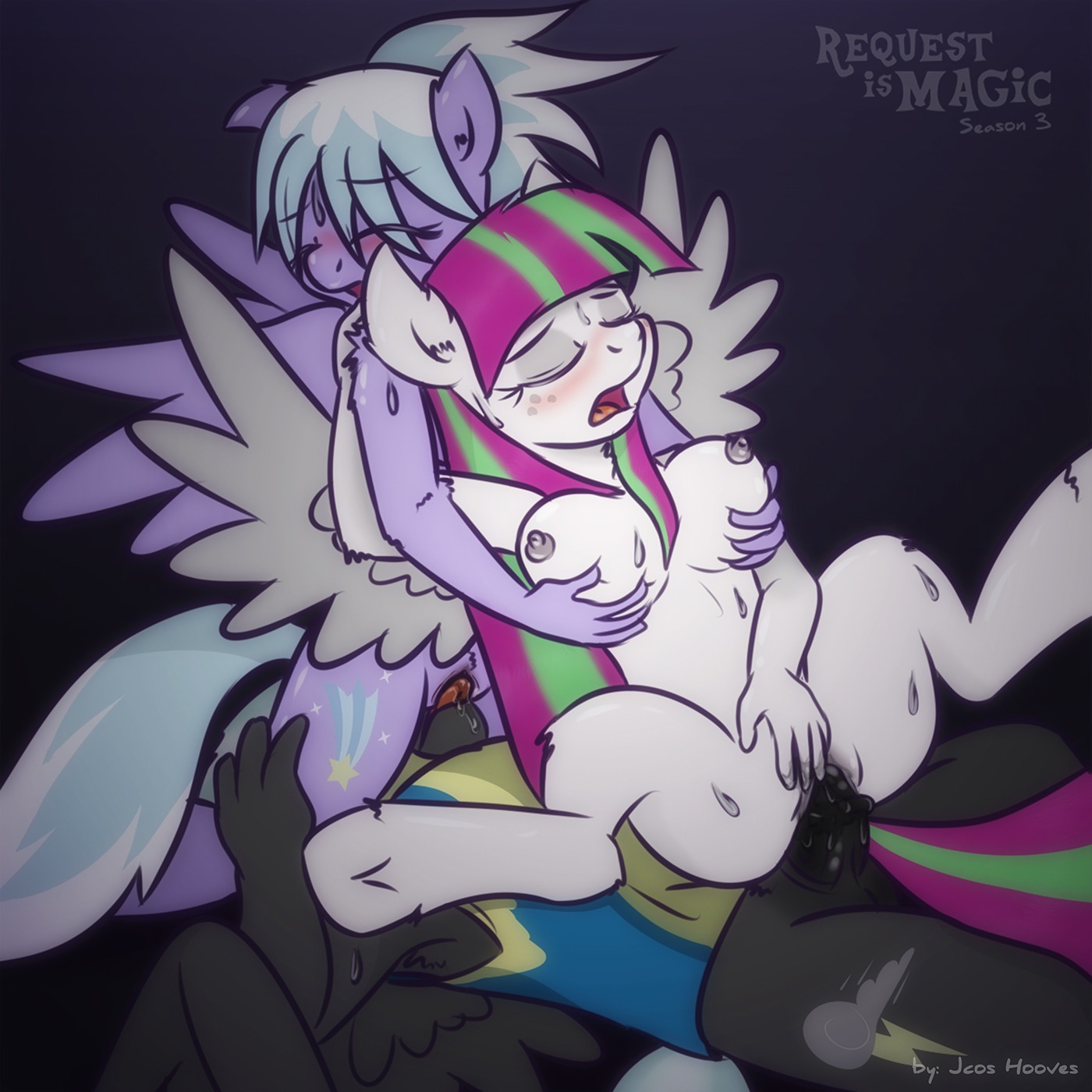 1:1 2014 animal_genitalia animal_penis anthro anthro_on_anthro anthro_penetrated anthro_penetrating anthro_penetrating_anthro anthrofied big_breasts black_body black_feathers blossomforth_(mlp) blush bottomless breast_grab breasts clothed clothing cloud_chaser_(mlp) conditional_dnp cunnilingus cutie_mark digital_media_(artwork) e621 equid equine equine_genitalia equine_penis erection eyes_closed feathered_wings feathers female ffm_threesome freckles friendship_is_magic genitals grey_body grey_feathers group group_sex hair hand_on_breast hasbro hi_res jcosneverexisted male male/female male_penetrating mammal multicolored_hair my_little_pony mythological_creature mythological_equine mythology nipples nude open_mouth oral pegasus penetration penile penile_penetration penis penis_in_vagina purple_body purple_feathers sex spread_legs spreading threesome thunderlane_(mlp) trio two_tone_hair vaginal vaginal_penetration vulva wings