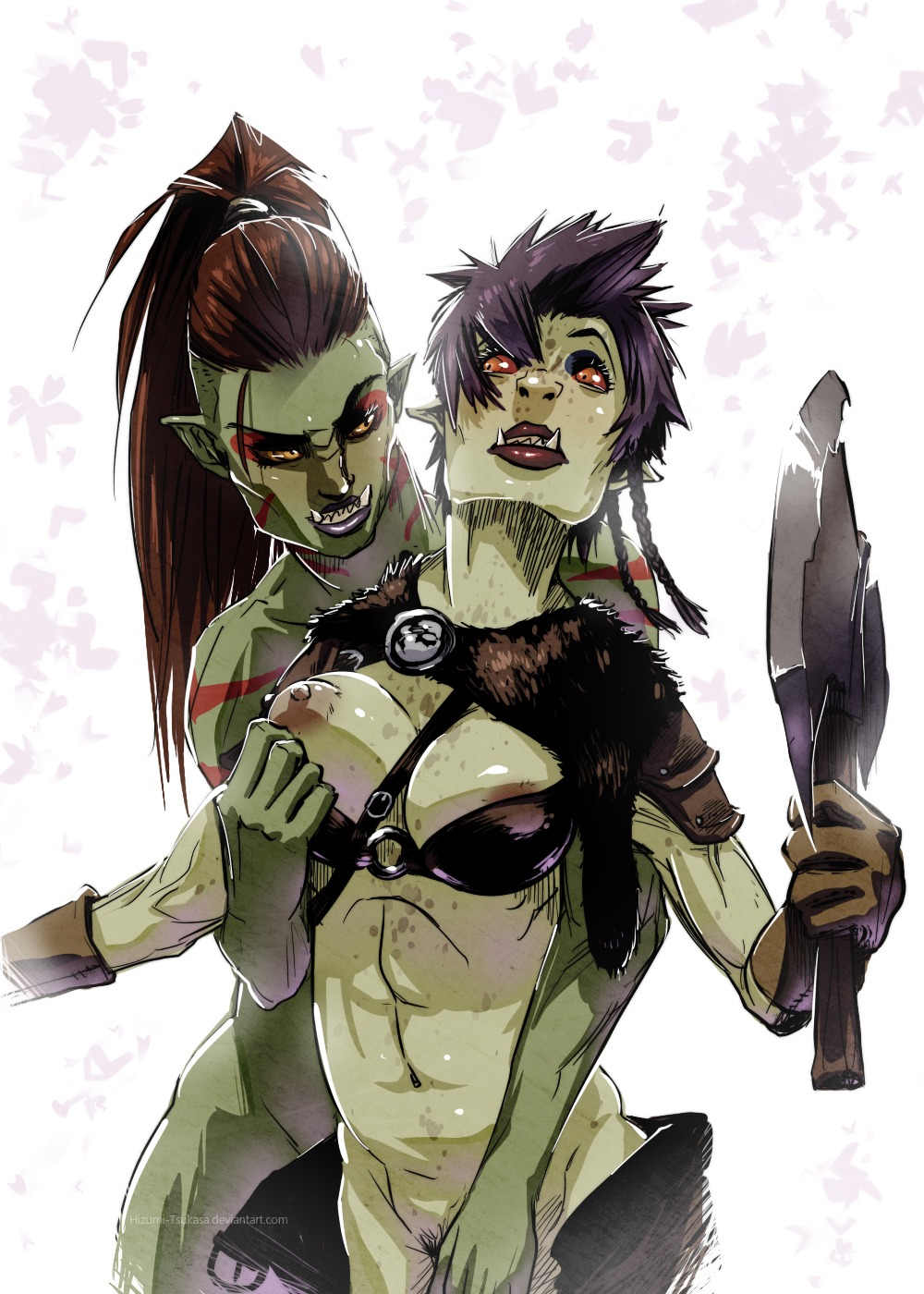 female female/female green_skin hizumi-tsukasa multiple_females multiple_girls orc orc_female orsimer rule34 skyrim the_elder_scrolls yuri