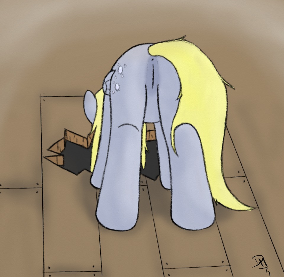 2012 anus blonde_hair cutie_mark dennyhooves derpy_hooves_(mlp) digital_media_(artwork) e621 equid equine feathered_wings feathers female feral friendship_is_magic genitals grey_body grey_feathers hair hasbro mammal mane my_little_pony mythological_creature mythological_equine mythology pegasus quadruped solo tail vulva wings