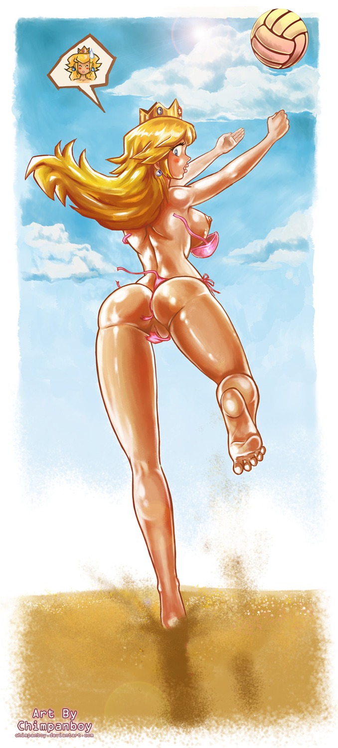 beach_volleyball bikini bikini_malfunction chimpanboy female mario_(series) nintendo princess_peach rule34 volleyball wardrobe_malfunction