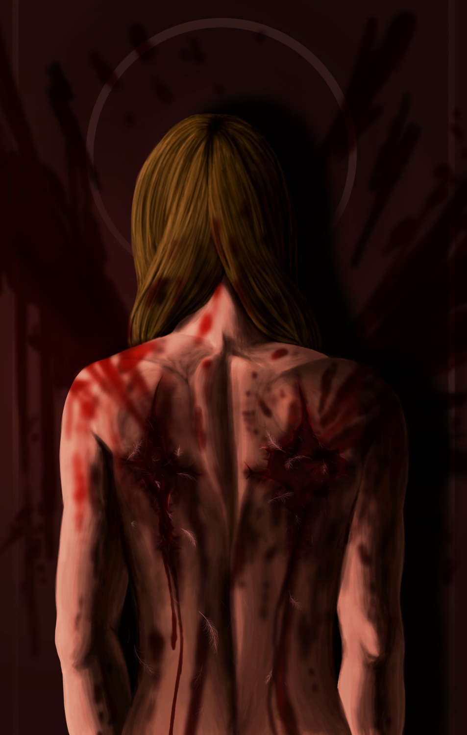 blood brown_hair feathers female gore guro highres nude rule34 solo