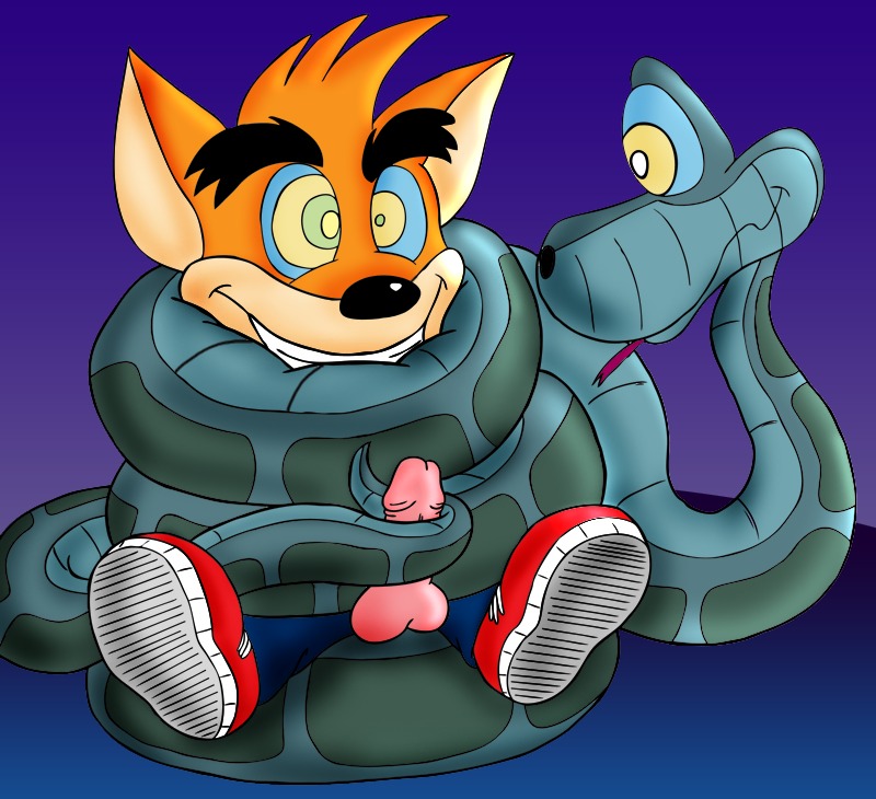 anthro bandicoot color crash_(series) crash_bandicoot crossover disney firemario86 fur furry gay hypnosis interspecies kaa kaa_eyes male male_only mammal marsupial mind_control multiple_males penis restrained rule34 snake the_jungle_book yaoi
