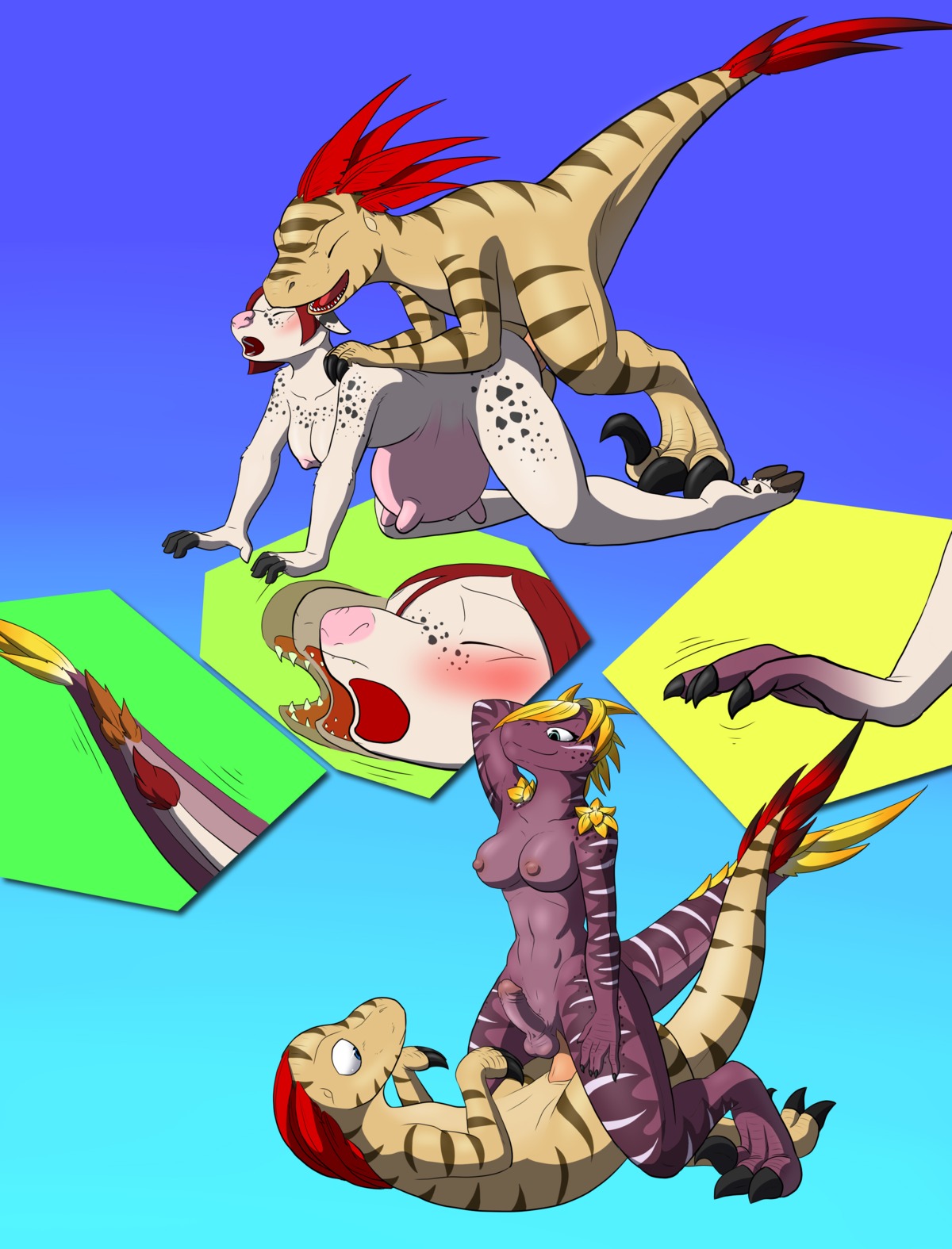 absurd_res anthro balls bovid bovine breasts breasts_and_teats cattle dinosaur dromaeosaurid e621 erection female feral foreskin genitals group gynomorph hi_res humanoid_genitalia humanoid_penis immelmann_(character) intersex male male/female mammal nipples nude nx-42 penis prehistoric_species reptile retracted_foreskin saurischian scalie sex tail teats theropod transformation transformation_through_sex tsumi_(character) udders velociraptor