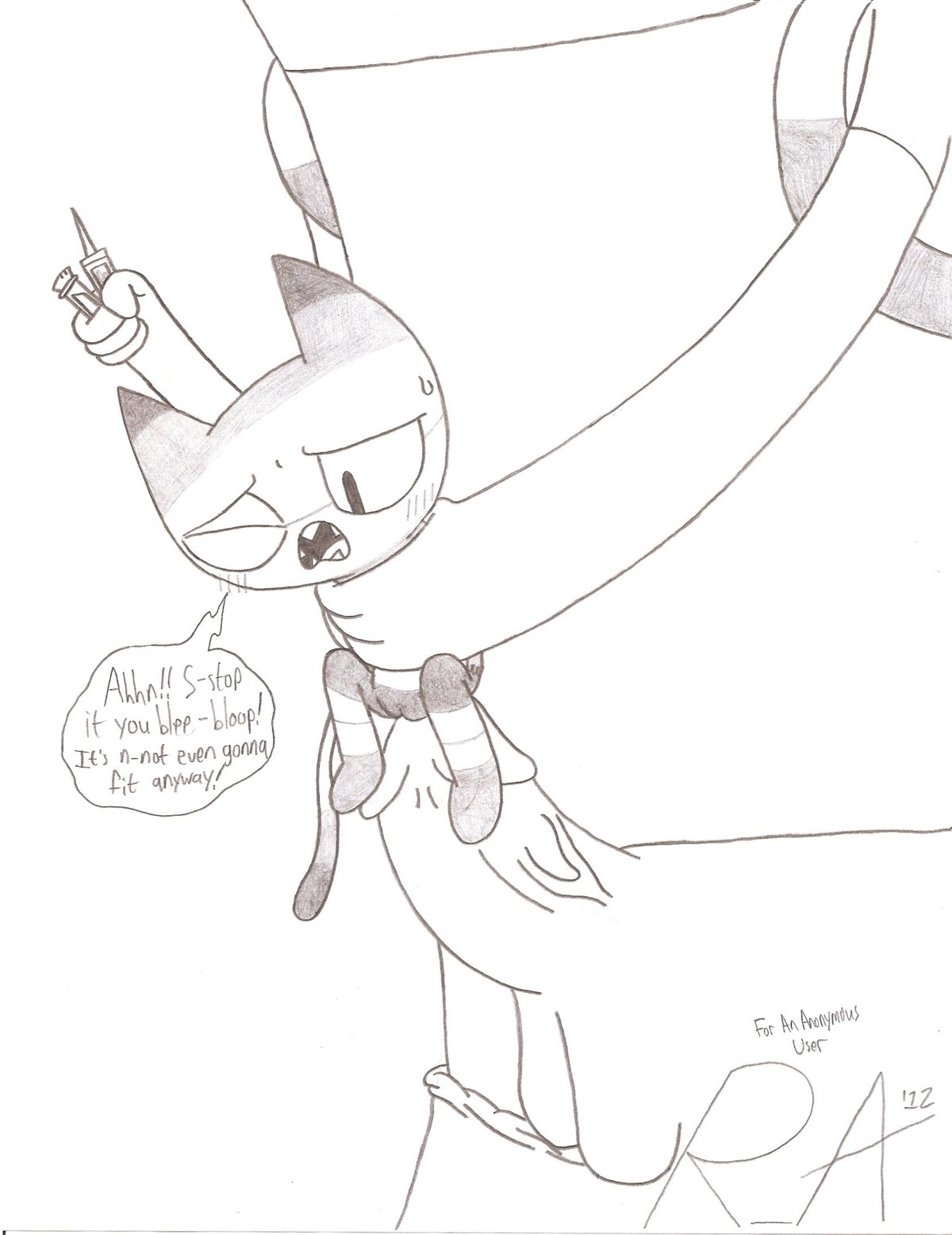 adventure_time anthro balls black_and_white blush cat cat_ears cat_tail female finn_the_human furry male me-mow penis penis_bigger_than_body pussy random_anon rule34 size_difference sketch straight sweat tail