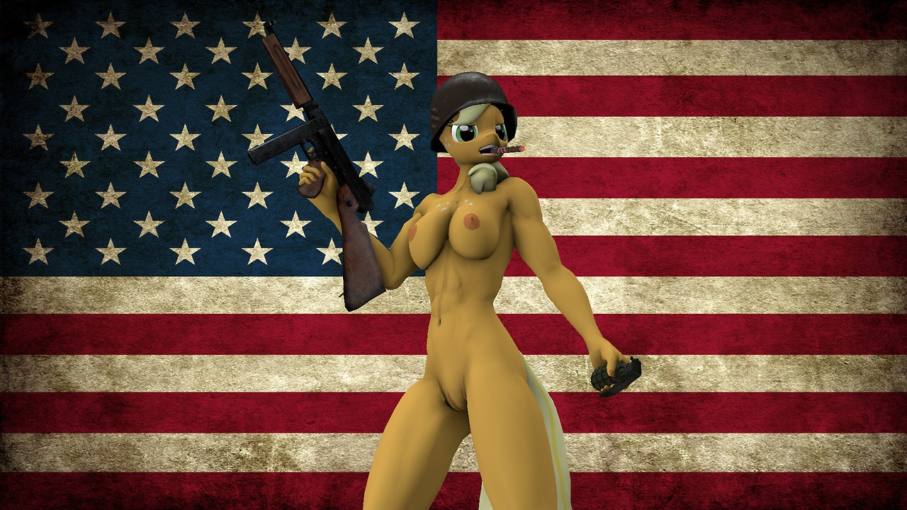 16:9 2014 3d_(artwork) abs american_flag anthro anthrofied applejack_(mlp) areola armor big_breasts breasts cigar digital_media_(artwork) e621 earth_pony equid equine erect_nipples explosives female friendship_is_magic genitals grenade gun hasbro headgear helmet holding_gun holding_object holding_ranged_weapon holding_weapon horse mammal my_little_pony navel nipples patriotism politics pony ranged_weapon smoking solo source_filmmaker_(artwork) submachine_gun swedishsnus thompson_gun united_states_of_america vulva weapon widescreen