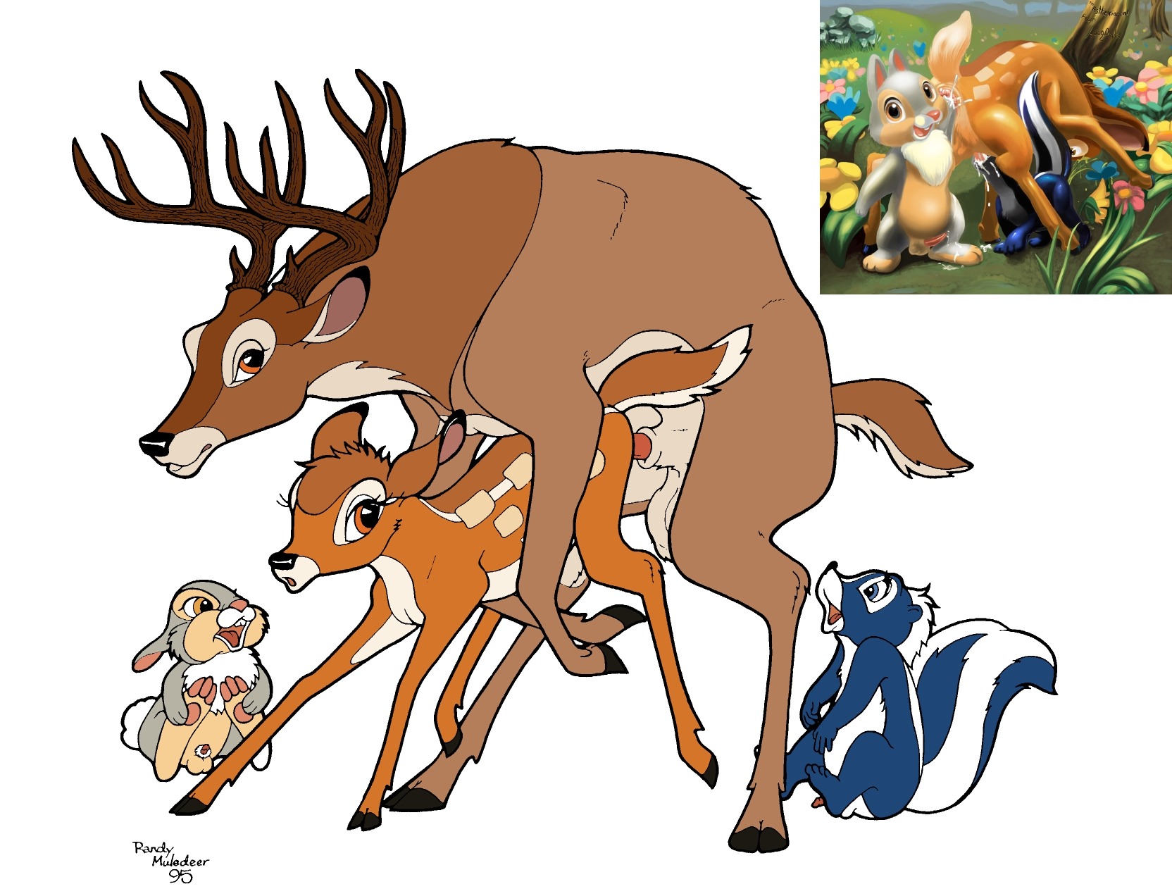 1990s 1995 20th_century balls bambi_(character) bambi_(film) deer disney female feral flower_(bambi) incest male penis rabbit rule34 skunk tagme testicles the_great_prince_of_the_forest thumper zoophilia